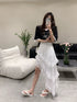 Ladies Vintage Asymmetrical Lacey Border Skirts